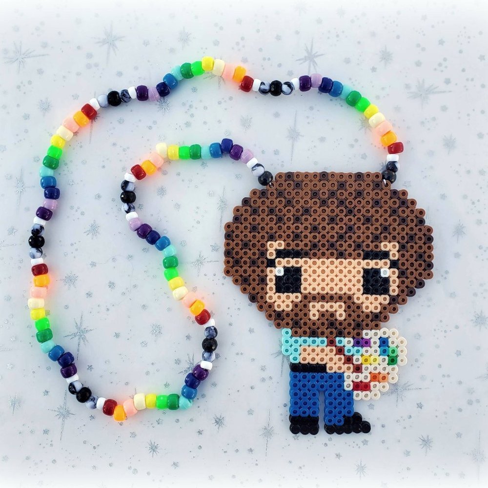 Bob Ross Painter Perler Bead Kandi Necklace Magnet